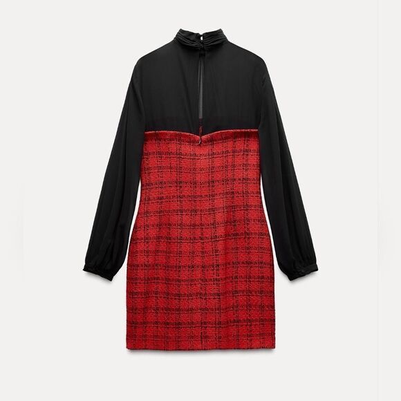 NWT ZARA Bloggers Fav COMBINATION STRUCTURED DRESSβMini Red black tweed Jewel - Picture 11 of 17